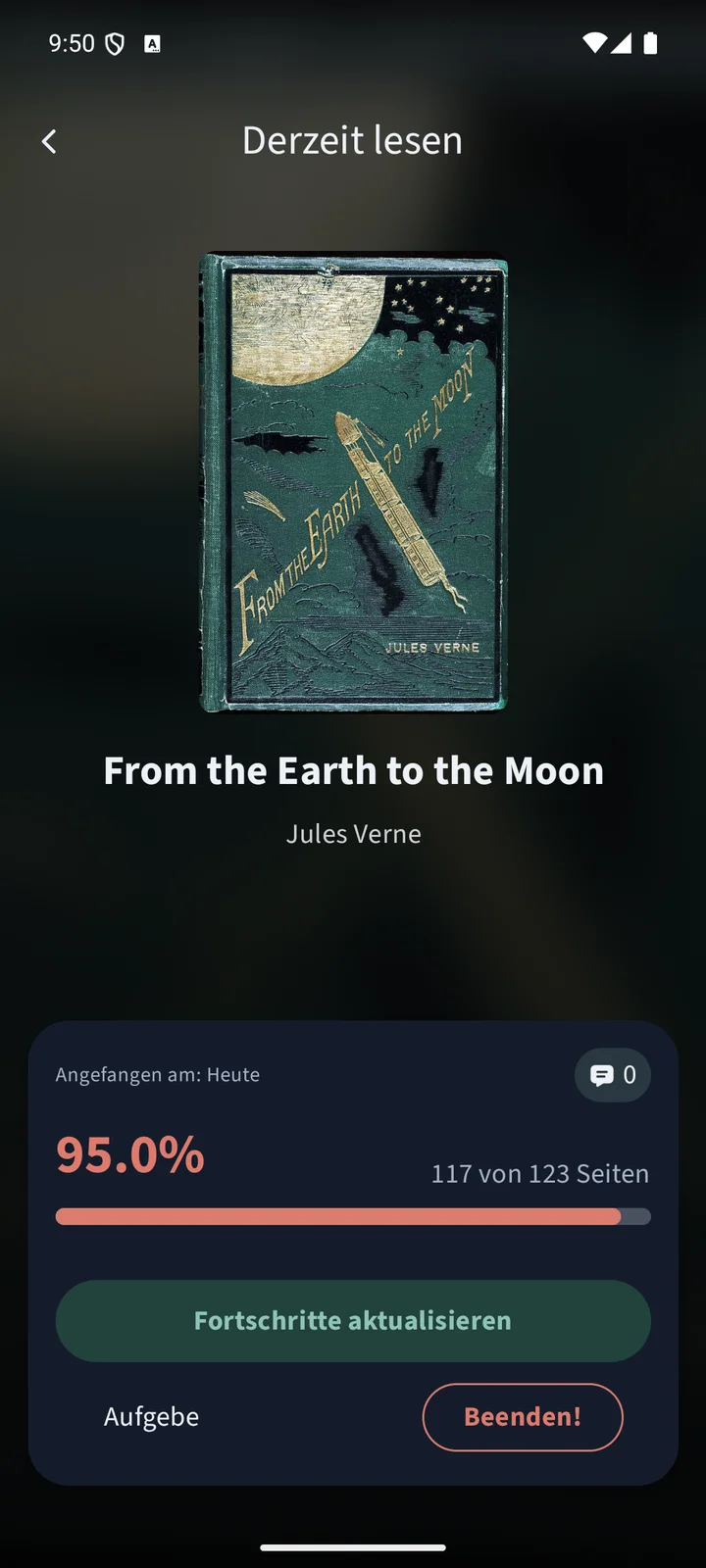 Sobuu-Ansicht für das aktuelle Buch mit Seitenzahl, Fortschrittsbalken und Schaltfläche zum Aktualisieren.
