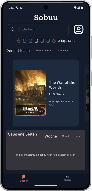 Smartphone mit dem Sobuu-Startbildschirm (Android)