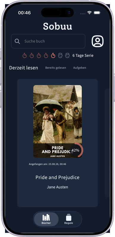 Smartphone mit dem Sobuu-Startbildschirm (iOS)