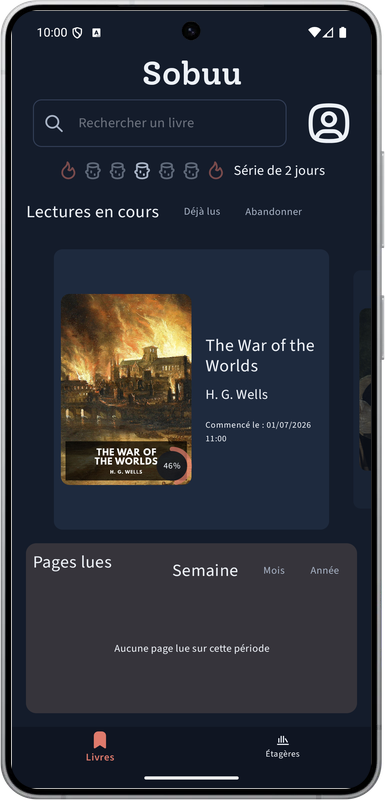 Téléphone avec l'écran d'accueil de Sobuu (Android)