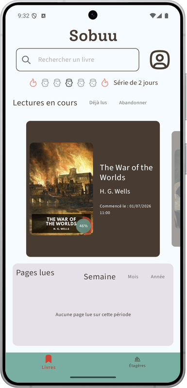 Téléphone avec l'écran d'accueil de Sobuu (Android)