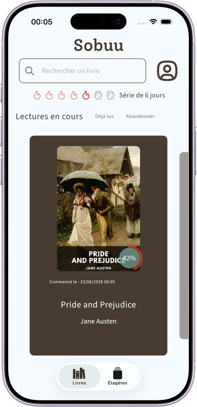 Téléphone avec l'écran d'accueil de Sobuu (iOS)